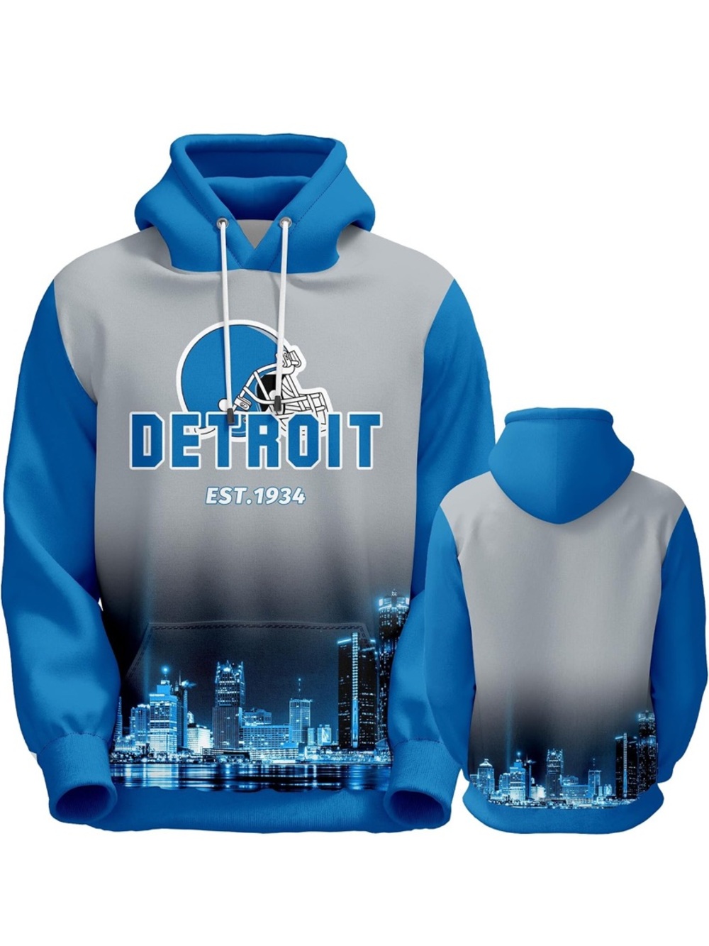 Detroit Cityscape Pullover Hoodie - Blue & Gray